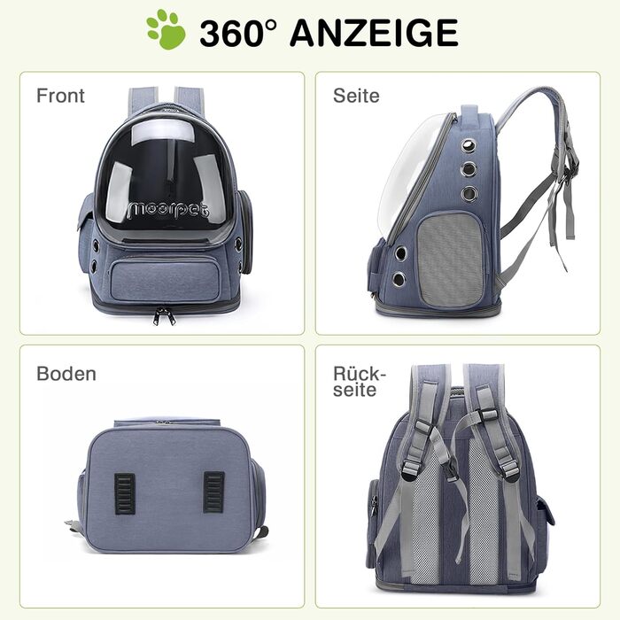 Рюкзак-переноска для котів та собак ALLSOPETS до 7.5 кг, блакитний. Інноваційний рюкзак-бульбашка для подорожей з внутрішнім ремінним кріпленням