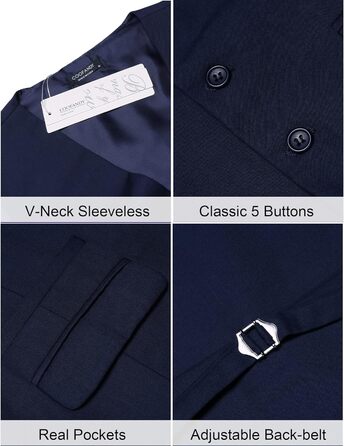 Жилет чоловічий COOFANDY для ділового стилю, Slim Fit, темно-синій, розмір S