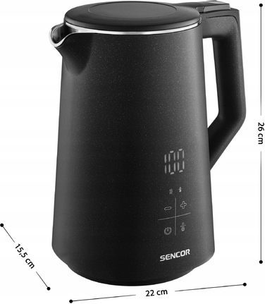 Електричний чайник Sencor SWK0600, 2200 Вт, 1.7 л, з регулюванням температури, чорний