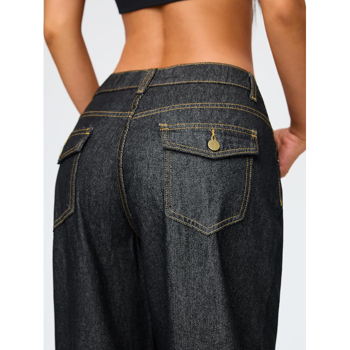 Джинси жіночі Damen Vintage Baggy, широкі, стиль Y2K 90-х, стрейч, чорні (Розмір S)