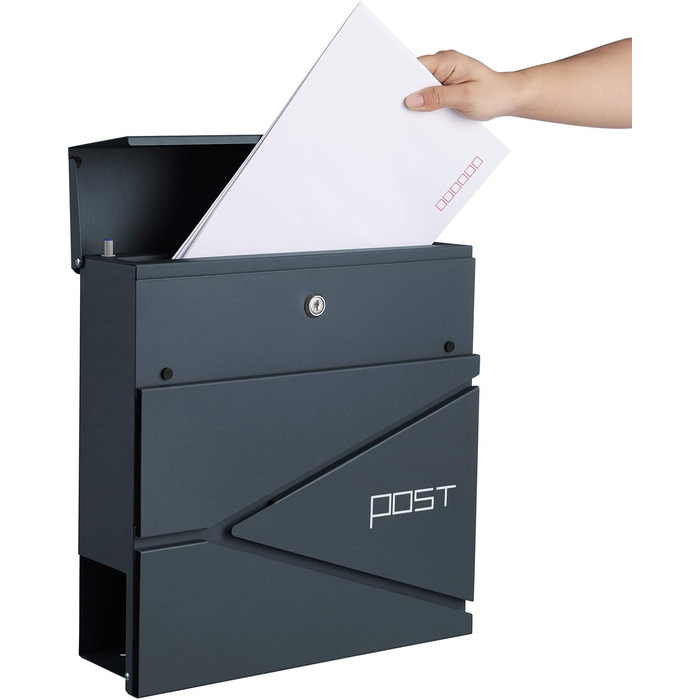 Поштовий ящик настінний SONGMICS XXL, з замком та відділенням для преси, антрацит GMB051G02