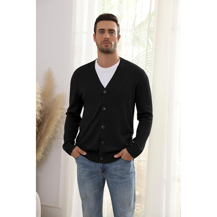 Чоловіча в'язана жилетка в стилі вінтаж з ґудзиками, з V-подібним вирізом, легка, для осені/зими (чорний, L)