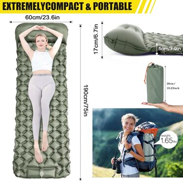 Надувна туристична матрац Isomatte для кемпінгу та відпочинку на природі. Розмір 1.9 м x 0.6 м, з самонадувною системою та насосом. Підходить для дітей та дорослих.