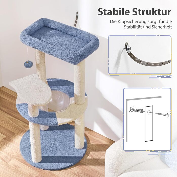 Yaheetech Cat Tree, Ocean Design Cat Tree, Cat Scratching Post, with Platform Space Capsule Sisal Pillars, Stable Climbing Tree for Cats, Blue/Beige