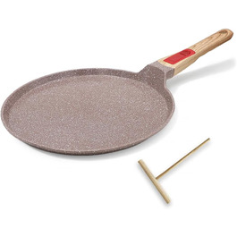 RANX INGST Crepe Pan with Detachable Handle - Non-Stick Ceramic Coating - Pancake Pan with Batter Spreader - (Brown, 25 cm)