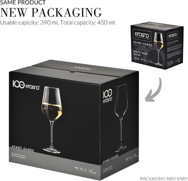 Krosno Large White Wine Glass | 6 Pieces | 390 ml | Avantgarde Collection | Perfect for Home, Restaurants, Parties | Dishwasher Safe