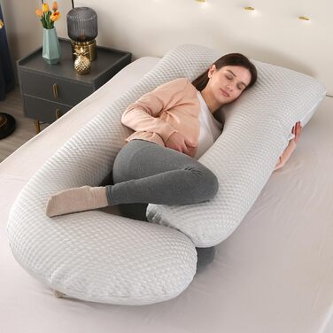 Подушка для вагітних GKXLH – підтримка спини, живота та стегон, J-подібна форма, знімний охолоджуючий чохол, сірий колір