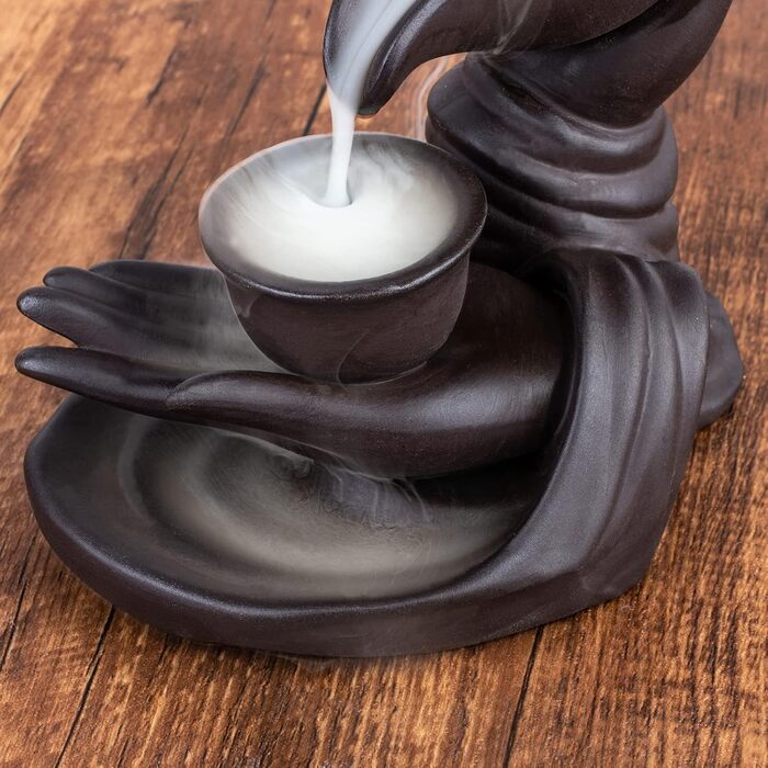 Waterfall Incense Holder Buddha Hand Backflow Incense Waterfall Burner Incense Stick Holder Waterfall with 100 Incense Cones 10 Types of Scents