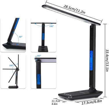 LED настільна лампа CSYY з бездротовим зарядним пристроєм 10W, 3 кольори, 5 рівнів яскравості, пам'ять, сенсорне керування, захист очей для офісу та читання