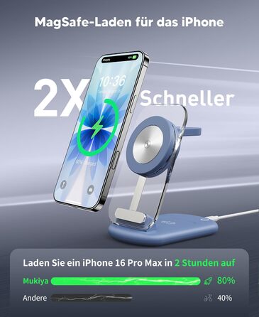 Підставка для зарядки MagSafe 3-в-1 для iPhone 17/16/15/14/13/12 Pro Max/Air/Plus/Pro та Apple Watch 10/9, AirPods 3/2/Pro (блакитна)