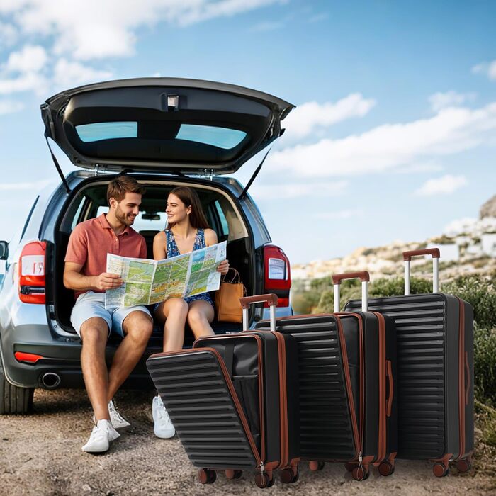 Набір валіз Merax TSA-Schloß: M, L, XL. Чорний. З телескопічним ручками та 4 колесами. PP-матеріал.