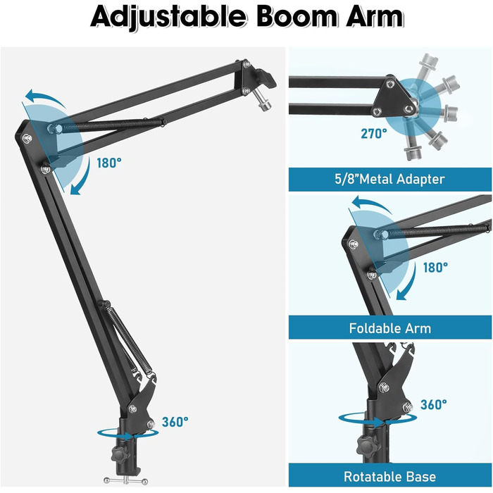 Підставка для мікрофона ChromLives для Razer Seiren X, з поп-фільтром, вітрозахистом та кабелетримачем, 5/8 адаптер