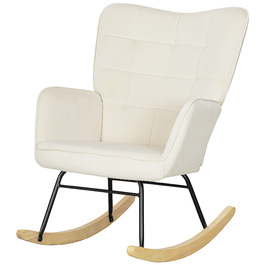 HOMCOM Rocking Chair, Rocking Armchair with Velvet Look, Armrests, Chair with Wooden Sleigh Runners, Relaxing Chair for Living Room, Bedroom, Beige | Aosom