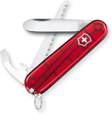 Дитячий мультитул Victorinox My First Swiss Army Knife – 9 функцій, без гострої клинка, червоно-прозорий