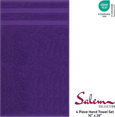 Набір рушників American Soft Linen Premium з турецької бавовни, готельна серія, 6 предметів (4 рушники для рук), насичений фіолетовий колір