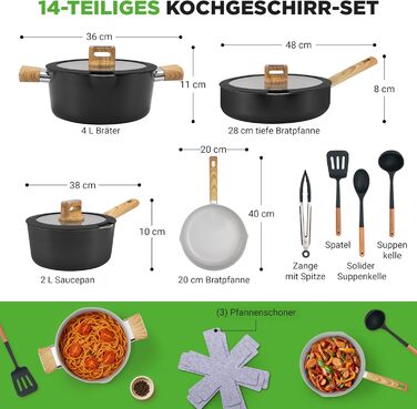 Набір посуду NutriChef Topfset 14 предметів бежевого кольору з керамічним антипригарним покриттям для індукційних плит: каструлі, сковороди, кришки
