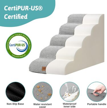 Dog Stairs for Small Dogs 50cm, Pet Stairs for Bed made of High-Density Sponge, Dog Stairs Dog Ramp with Washable Cover and Non-Slip Bottom, 40x72x50cm, 4 Steps, (White/Black, 40x84x57cm)