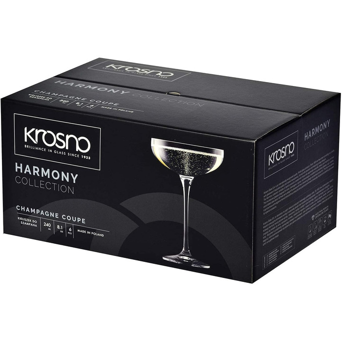 Krosno Sparkling Wine Glasses Champagne Glasses | Set of 6 | 240 ML | Harmony Collection | Perfect for Home, Restaurants, and Parties | Prosecco Glass | Dishwasher Safe