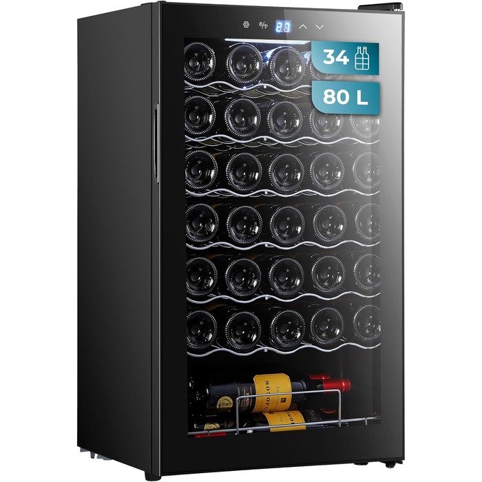 Cecotec Bolero Grandsommelier 34030 Stainless Steel Wine Refrigerator - 80L Compressor Cooler with Adjustable Temperature (5-18°C), Touch Control, LED Interior (34 Bottles, Black)