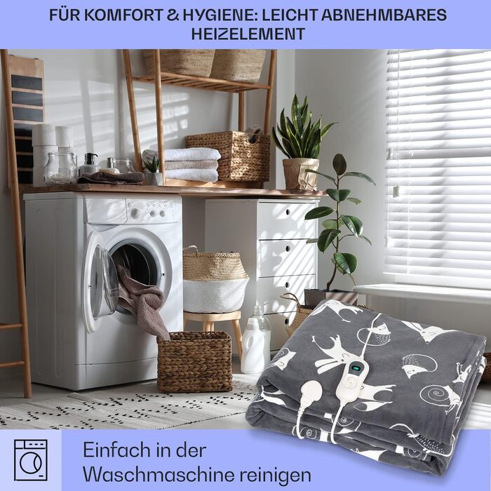 Електрична ковдра Klarstein XXL з підігрівом, 120W, 200x180 см, антрацит, для дому та кемпінгу, енергозберігаюча, пральна