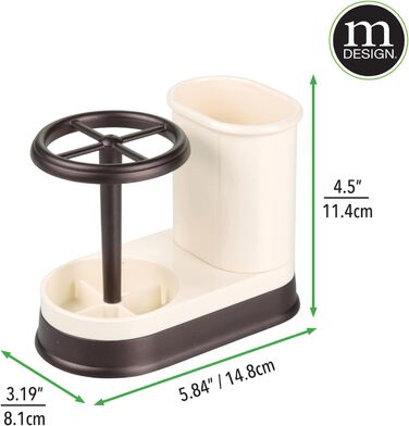 mDesign Toothbrush Holder - high-quality toothbrush holder made of plastic for the bathroom sink or vanity cabinet - practical holder for toothbrushes and toothpaste - white and matte silver (Vanilla/Bronze)