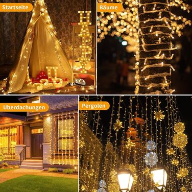 LED гірлянда 20м, 200 LED, тепле біле світло, 8 режимів, таймер, пульт, IP44, для декору, вечірки, саду, Різдва