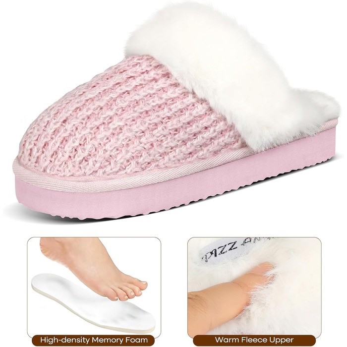 Тапочки жіночі теплі зимові PIZZ ANNU з плюшем та пам'яттю для ніг, рожеві (42/43 EU)
