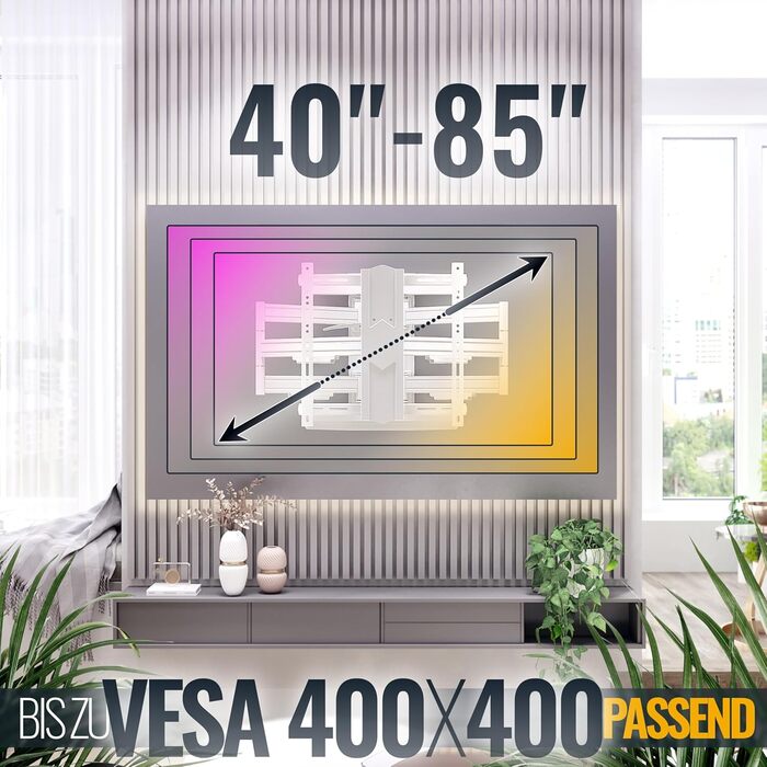 Кріплення для телевізора RICOO S9564: універсальний настінний тримач для телевізорів 40-85 дюймів (VESA 600x400, до 45 кг) з можливістю повороту та нахилу