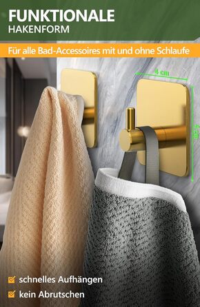 Набір гачків для рушників 4smile (6 шт) - самоклеючі, золоті, для ванної кімнати