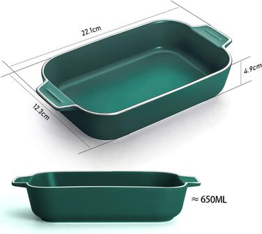 Форма для лазаньї, 2 шт, 22 x 12 см, керамічна, з ручкою, блакитна та зелена