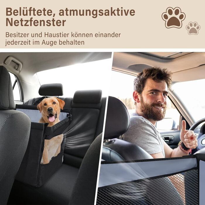 Автокрісло для собак - водовідштовхувальне автокрісло для маленьких та середніх собак з сітчастим вікном та ременем безпеки - складаний кошик для собак в авто для будь-якого розміру (Чорний)