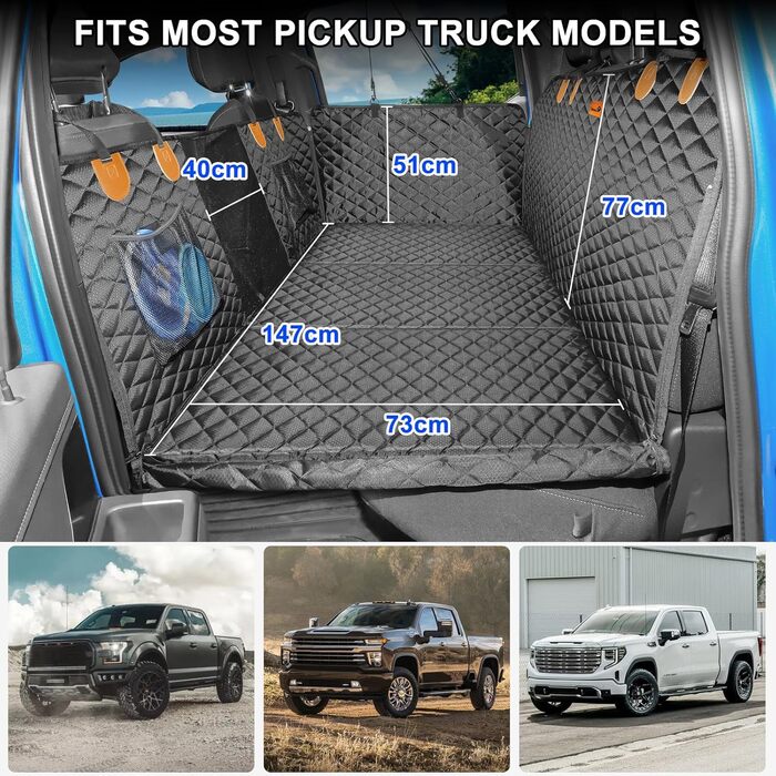 Захисний килимок для собак у машину JOEJOY, 147x73 см, чорний. Водонепроникний, антикіготковний, з кріпленням на ремінь безпеки. Підходить для пікапів.