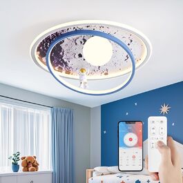 RRBEST LED Kids Ceiling Light, Modern Design Moon Astronaut Ceiling Light, Dimmable with Remote Control Kids Room Lamps, Kids Room Decorative Ceiling Light (Blue-white Balls, 50CM)