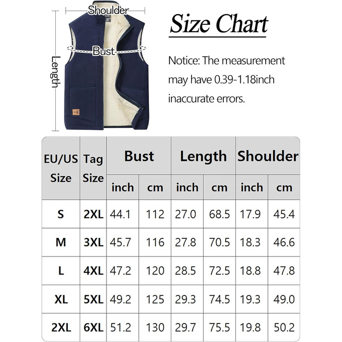 Чоловіча флісова жилетка AIEOE для осені/зими, тепла, з 4 кишенями, стійким коміром, без рукавів, для активного відпочинку, розмір EU S-XX (Asie 2X-6X), колір блакитний, XXL