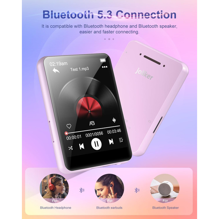 MP3 плеєр 64GB Bluetooth 5.3 HiFi, з радіо FM, диктофоном, металевим корпусом та сенсорним екраном 2.4
