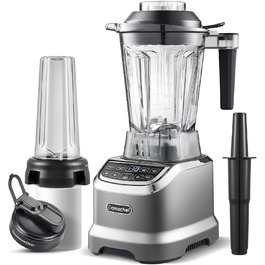 AMZCHEF 2-in-1 Mixer High-Performance Blender with 1850ml and 600ml Containers for Two Mixing Modes | Stand Mixer 2000 Watt with Tamper and 6 Professional Blades 22000 RPM - Matte Gray 2000W Matte Gray