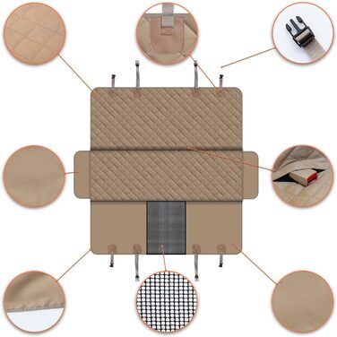 Захисний чохол на сидіння для собак, для автомобілів, позашляховиків та вантажівок з сіткою у вікно, стійкий до подряпин, ковзання та води, з поворотком для прив'язування (Рожевий)