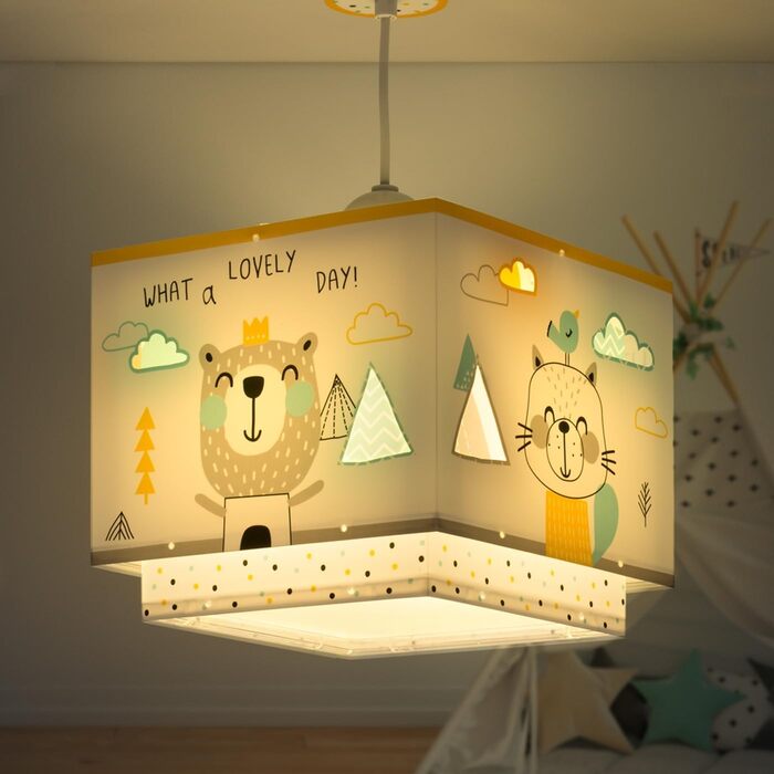 Dalber Children's Lamp Pendant Light Hanging Lamp Hello Little Animals Bear, 24 x 24 x 21 cm