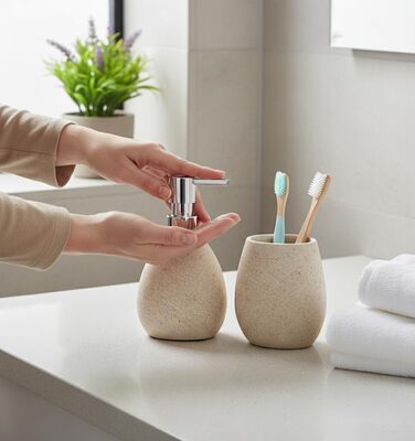 Набір аксесуарів для ванної кімнати бежевого кольору, 3 предмети, сучасний дизайн