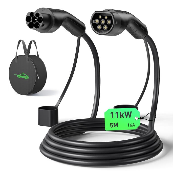 Кабель зарядки Type 2 (Mennekes) 11кВт, 5м, 16A, 3-фазний, IP67: для електромобілів, з сумкою. Підходить для Tesla Model S/3/X/Y, Volkswagen ID.3, ID.4