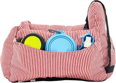 Автокрісло для собак Bloblo – для маленьких та середніх собак, цуценят. З кишенькою та страхувальним ременем. Зручне та безпечне автоліжко (Червоний, смужки)