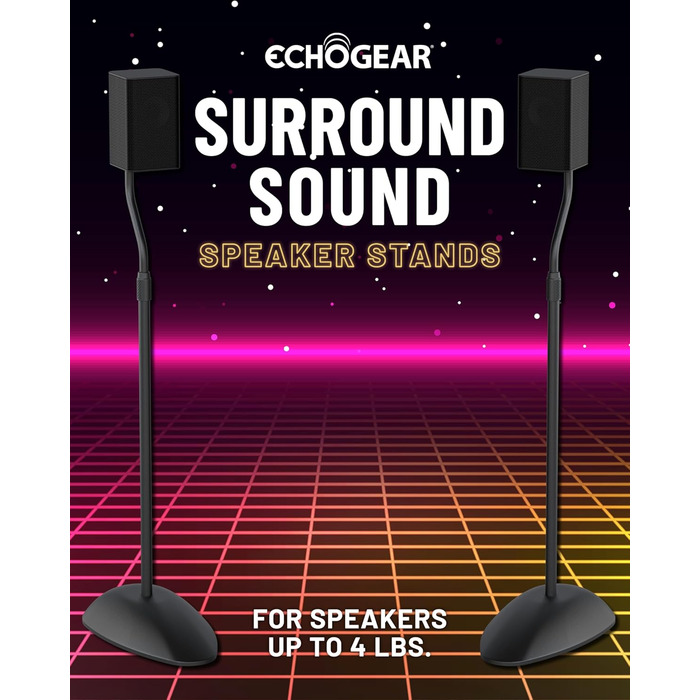 Підставка для акустики ECHOGEAR з регулюванням висоти - універсальна сумісність, сталевий каркас, кабель-менеджмент, антиковзні ніжки