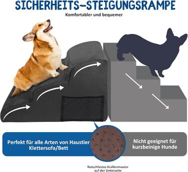 Сходинки для собак ZNM: 3-ступенева переносна драбинка для маленьких собак та котів, 40 см, чорний колір