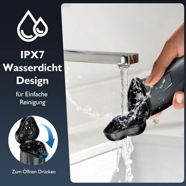 Електричний чоловічий бритва: бездротовий ротаційний бритва з LED-дисплеєм, IPX7, вологостійкий (сріблястий) H9