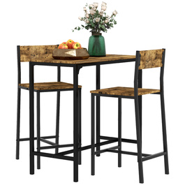 HOMCOM 3-Piece Bar Set with Standing Table and 2 Stools - MDF, Metal Frame, Weatherproof, Brown