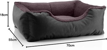 Ліжко для собак BedDog Teddy, зручне диван-ліжко з Cordura та мікрофібри, знімний бордюр, чорно-коричневе, розмір L (70 x 55 x 18 см)