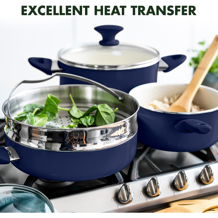 GreenPan Rio 16-Piece Cookware Set, PFOA and PFAS-Free, Healthy Ceramic Non-Stick Coating, Dishwasher Safe, Easy to Clean, Durable Performance, Blue