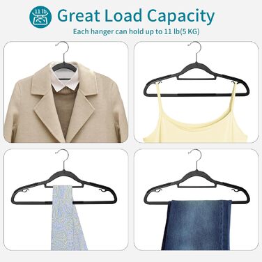 20 шт. Плечі для одягу з неслизьким покриттям, обертаються на 360°, товщина 0,5 см, довжина 42 см, для пальто, суконь, сорочок, APY03G (Чорний + Срібло)