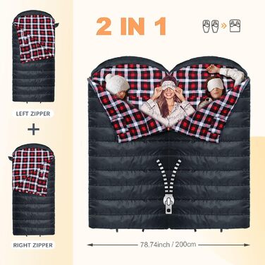 Спальний мішок Poepore Outdoor Winter для дорослих, XXL, 3-4 сезони, теплий бавовняний фліс, 230x100 см, 0°C (сірий, -6°C)