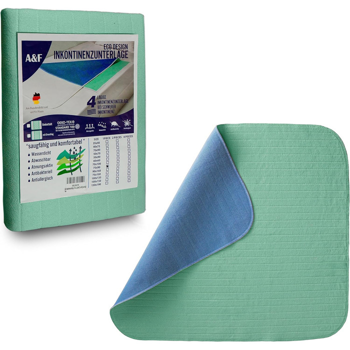 A&F Incontinence Pad 100x135 (Pack of 1) - 4 Layers - Up to 26280ml/m² Absorbency - Washable Patient Underpad - Washable Incontinence Pad - Mattress Cover Suitable for Adults Bed
